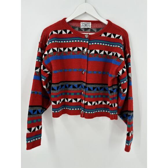 Great American Sweater Company Vintage Cardigan Womens Small Red Striped 80s - Picture 1 of 15